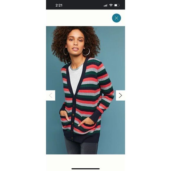 Anthropologie Moth Jamison Striped Cardigan Sweater Large - Picture 3 of 5